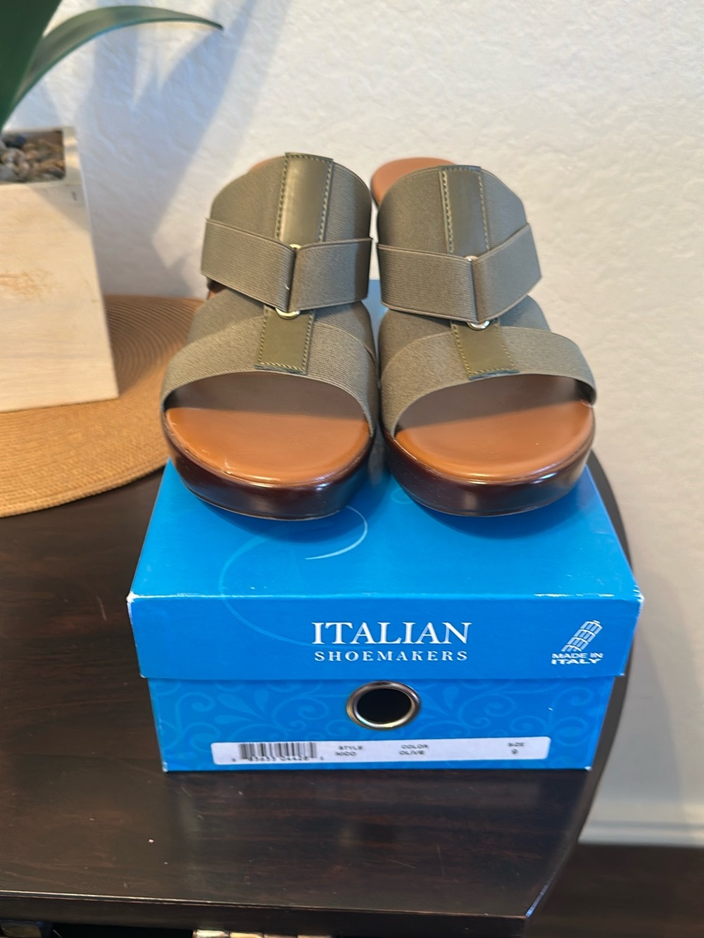 Italian Shoemakers Olive Brown Slip-On Sandals